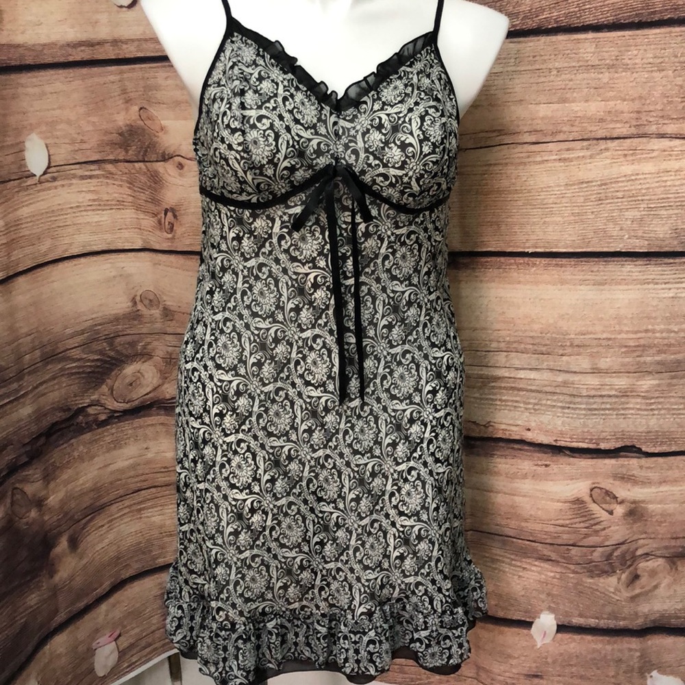 Cacique Black and White Lace Trim Chemise